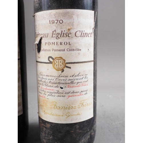 178 - Two bottles of Chateau Eglise Clinet Pomerol 1970, high shoulder