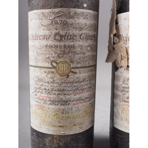 179 - Two bottles of Chateau Eglise Clinet Pomerol 1970, high shoulder