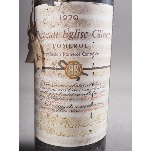 179 - Two bottles of Chateau Eglise Clinet Pomerol 1970, high shoulder