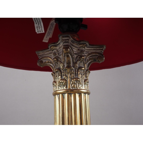 196 - A brass Corinthian column table lamp, on stepped base, 18