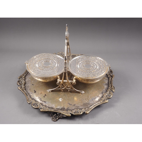 263 - A silver plated pie crust salver and a silver plated hinged biscuit box