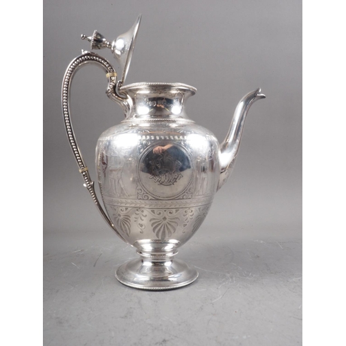 301 - A Victorian silver four-piece tea and coffee set, comprising coffee pot, teapot, cream jug and two-h... 