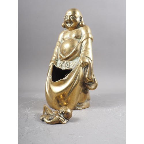 92 - A Chinese brass censor, formed as a Hotei and a child, 9