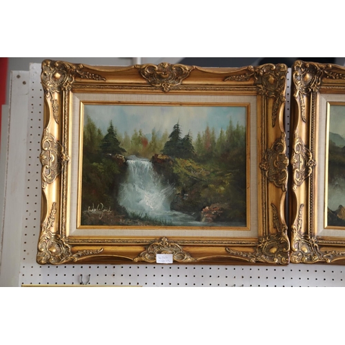 430 - Walford: a pair of oil on canvas woodland landscapes with waterfalls, 11 1/2