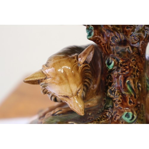 14 - A 19th century Georges Jones Majolica comport, formed as a fox under a tree, 7 1/2