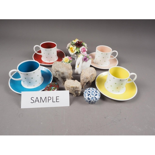 70 - A Susie Cooper part coffee set, three Royal Doulton ceramic flower displays, three others and other ... 