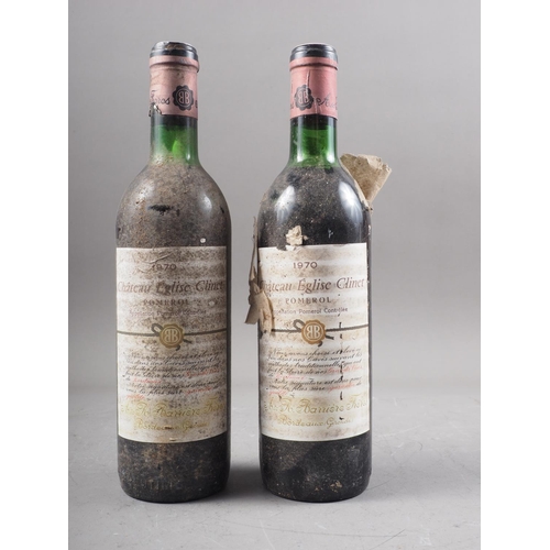 229 - Two bottles of Chateau Eglise Clinet Pomerol 1970, high shoulder