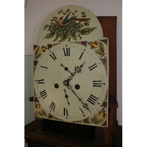 592 - A late Georgian provincial oak long case clock with painted arch top dial and eight-day striking mov... 