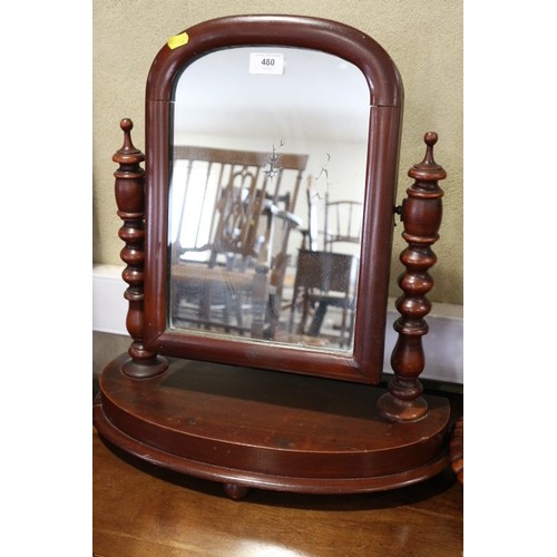 597 - A Victorian mahogany swing frame toilet mirror, on carved bowfront plateau base, 20