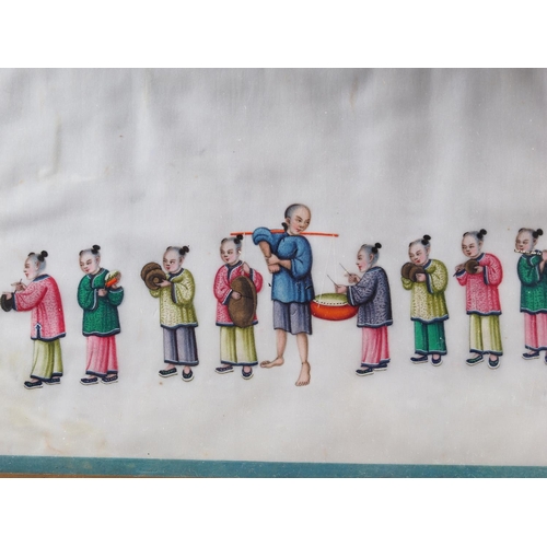 104 - A 19th century Chinese watercolour on pith paper, child musicians, in painted frame