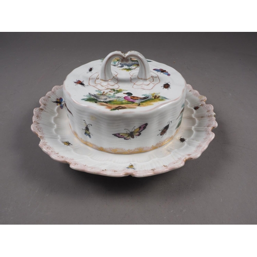 14 - A Meissen caviar dish and cover with bird and insect decoration, 8