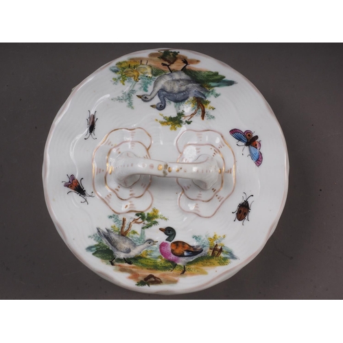 14 - A Meissen caviar dish and cover with bird and insect decoration, 8