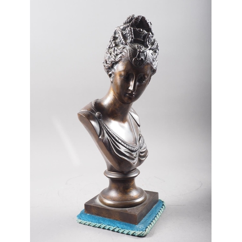 151 - A patinated bronze bust of Marie Antoniette, on square base, 14