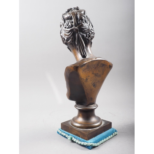 151 - A patinated bronze bust of Marie Antoniette, on square base, 14