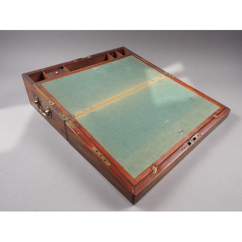 166 - A mahogany writing slope with green felt interior, 18