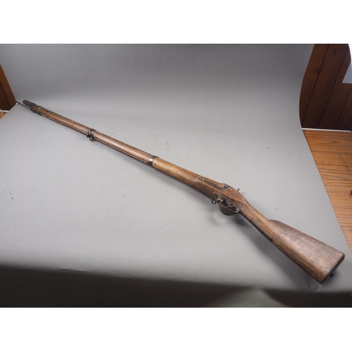 195 - A percussion cap musket with hardwood stock, barrel 58