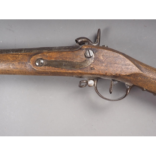 195 - A percussion cap musket with hardwood stock, barrel 58