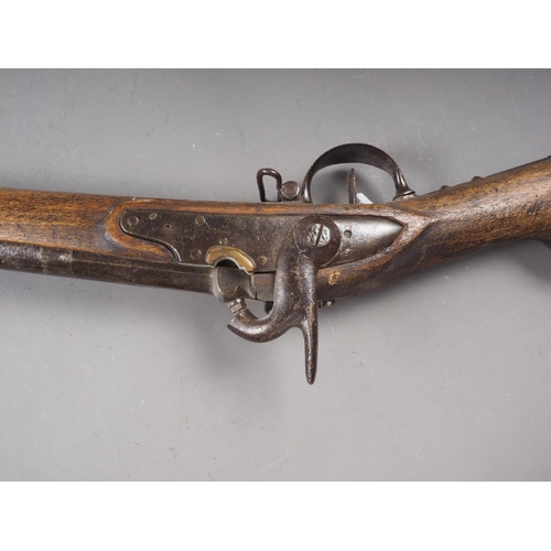 195 - A percussion cap musket with hardwood stock, barrel 58