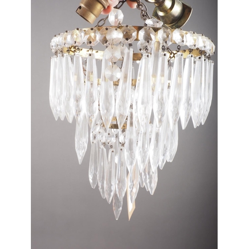 266 - A three-tier spear drop bag chandelier, 8