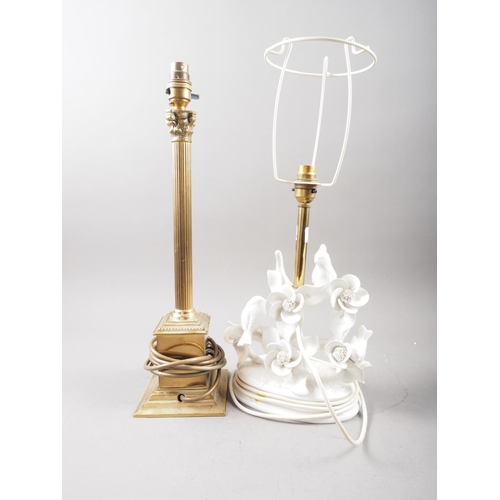 268 - A brass table lamp, formed as a Corinthian column, on block base, 15 3/4