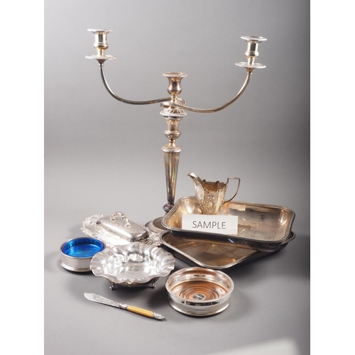 307 - A silver plated two-branch three-light candelabra, 20