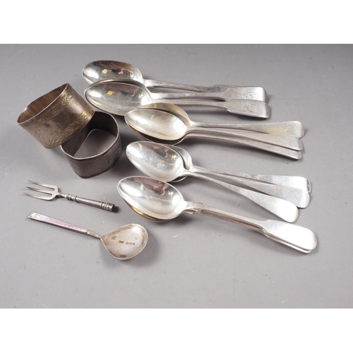 314 - A selection of silver spoons and two silver napkin rings, 8.6oz troy approx