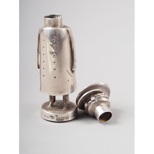 315 - An Edwardian novelty silver pepper shaker, formed as a stylised chauffeur, by Saunders & Shepher... 