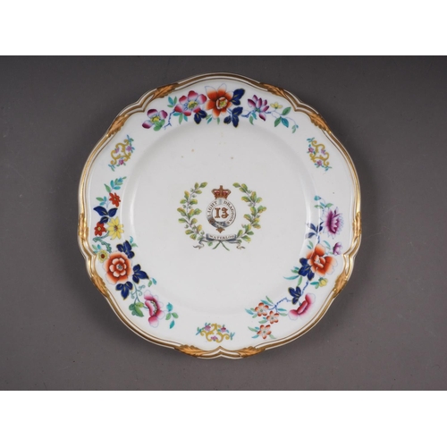 4 - An early 19th century bone china polychrome enamel and gilt decorated mess plate for 13th Light Drag... 