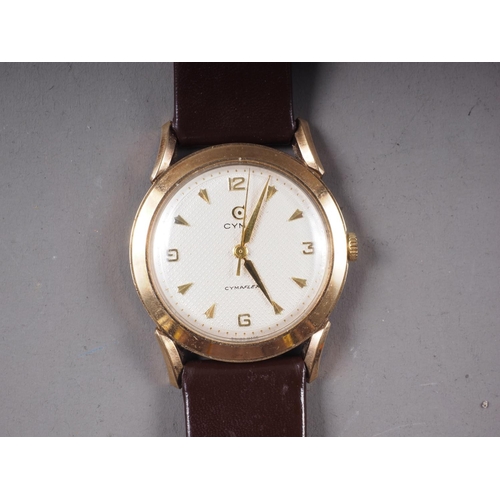 428 - A gentleman's 9ct gold cased Cyma Cymaflex wristwatch with silvered dial, Arabic and arrow head nume... 