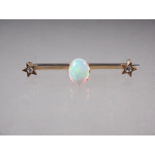 436 - A yellow metal, opal and diamond bar brooch