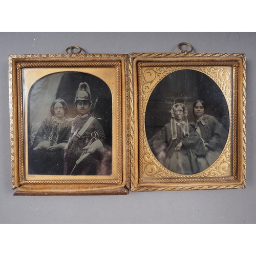 463 - A mid 19th century Ambrotype, officer and wife, with gilt mounts and strip frame, and another simila... 