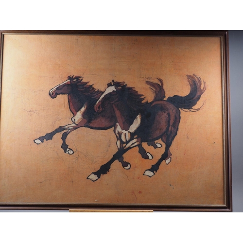 467 - A Chinese batik, two horses, 25 1/2