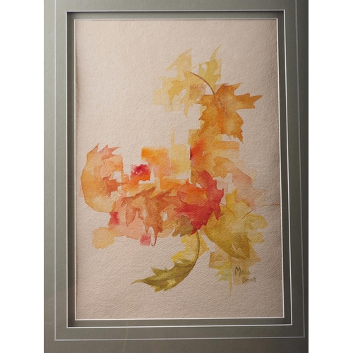 480 - C Augeri: a pair of colour prints, still life seasonal flowers, a watercolour autumn leaves, a water... 