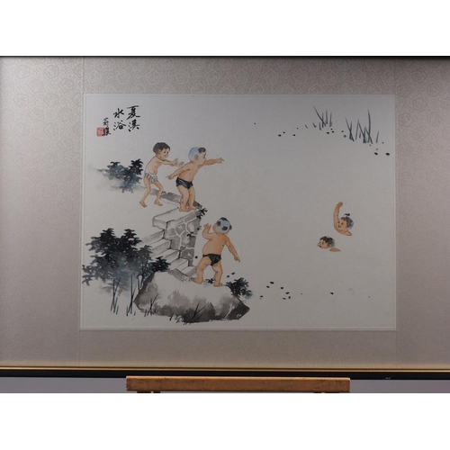 497 - A set of four Chinese watercolours, children playing, 13