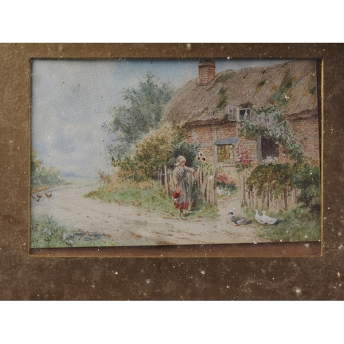 506 - George Williams: a watercolour, girl and ducks outside a cottage, 7