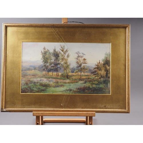 509 - L G Gouraine: watercolours, landscape with fence, 10