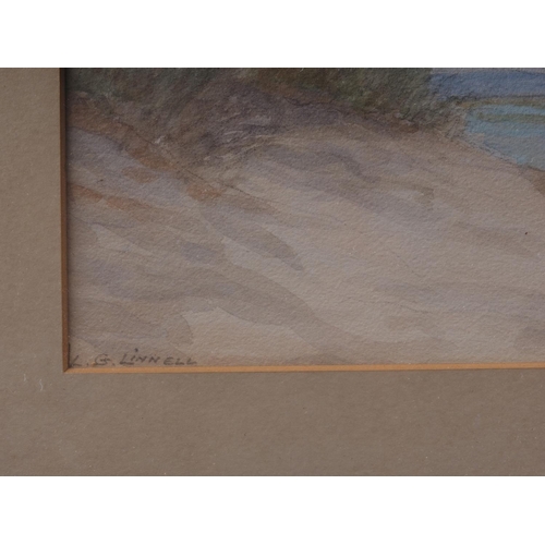 513 - L G Linnel: watercolours, coastal scene with sand dunes, 6 1/4