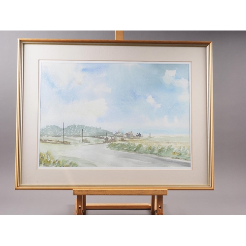 514 - Michael Joyce: watercolours, rural scene with distant buildings, 13 1/2