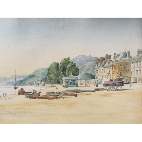 515 - A watercolour, view of a French town in a river, 11