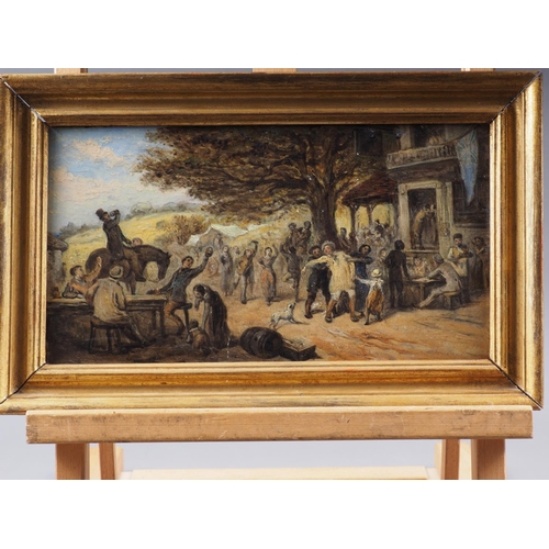 520 - A 19th century oil on card, festival street scene, 6