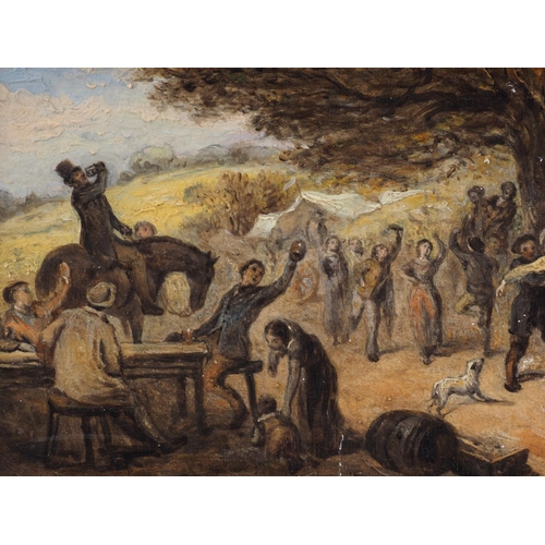 520 - A 19th century oil on card, festival street scene, 6