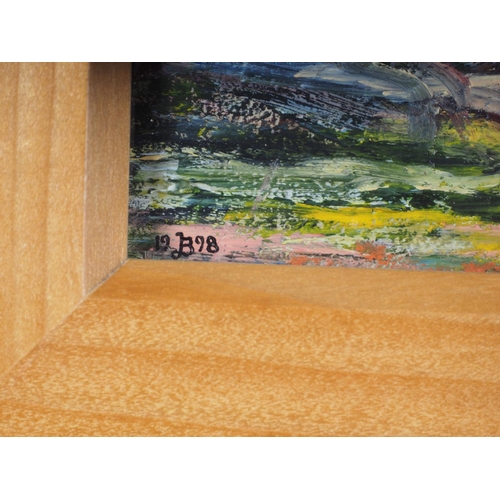 523 - JB, '98: Jon Baker?: oil on card, impressionist landscape, 5