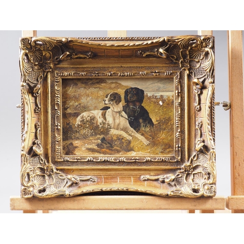 533 - A modern oil on board, sporting dogs, 4 1/2