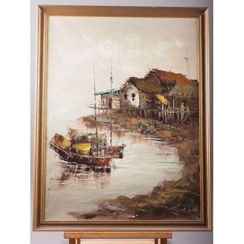 543 - An oil on canvas, harbour scene, 24