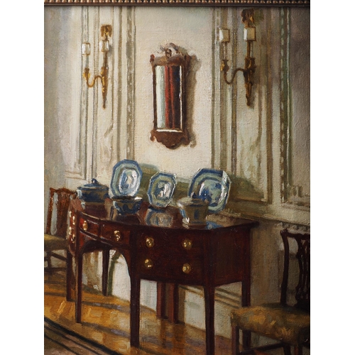 545 - C H H Burleigh, ROI: oil on canvas still life, corner of a state dining room, 17 1/2