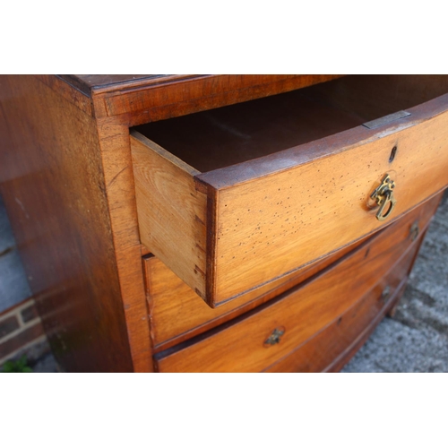 585 - A late 19th century mahogany bowfront chest of two short and three long graduated drawers with brass... 