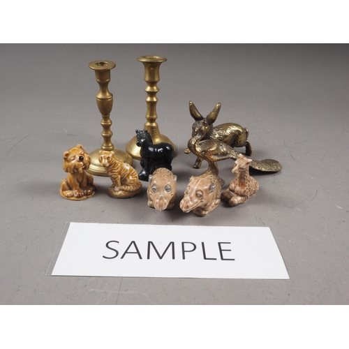 67 - A collection of Wade Whimsies, a collection of painted lead toys and a collection of brass animal fi... 