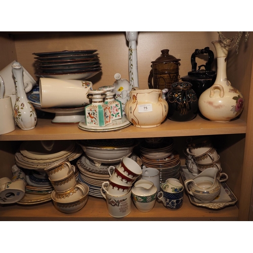 75 - A blue and white part teaset, a studio pottery part coffee set, assorted combination services and ot... 