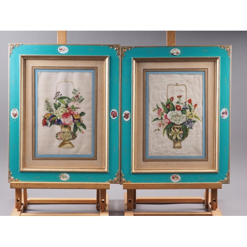 98 - A pair of 19th century Chinese watercolours on pith paper, still life studies, in painted frames