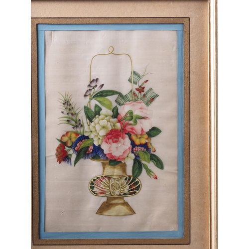 98 - A pair of 19th century Chinese watercolours on pith paper, still life studies, in painted frames